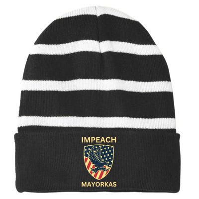 Texas Border Crisis Impeach Mayorkas Striped Beanie with Solid Band