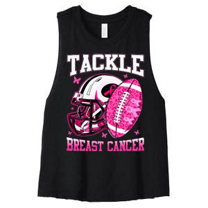 Tackle Breast Cancer Awareness Pink Ribbon Football Women's Racerback Cropped Tank