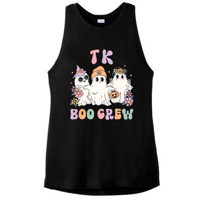 TK Boo Crew Retro Groovy Halloween Floral Ghost TK Teacher Ladies PosiCharge Tri-Blend Wicking Tank