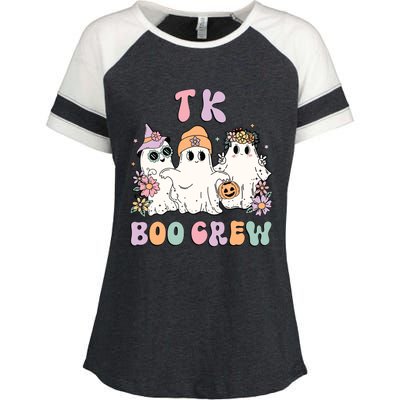 TK Boo Crew Retro Groovy Halloween Floral Ghost TK Teacher Enza Ladies Jersey Colorblock Tee