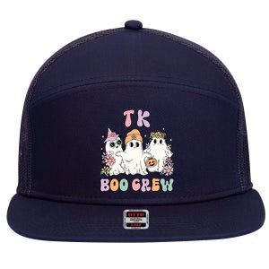 TK Boo Crew Retro Groovy Halloween Floral Ghost TK Teacher 7 Panel Mesh Trucker Snapback Hat