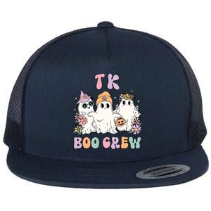 TK Boo Crew Retro Groovy Halloween Floral Ghost TK Teacher Flat Bill Trucker Hat