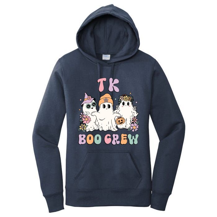 TK Boo Crew Retro Groovy Halloween Floral Ghost TK Teacher Women's Pullover Hoodie