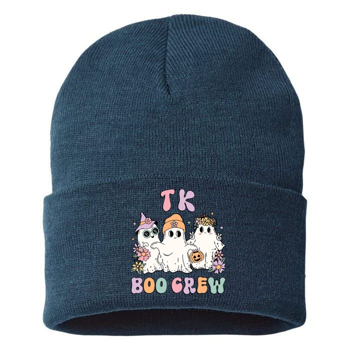 TK Boo Crew Retro Groovy Halloween Floral Ghost TK Teacher Sustainable Knit Beanie