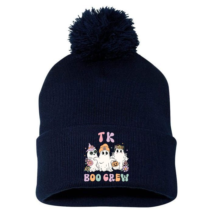 TK Boo Crew Retro Groovy Halloween Floral Ghost TK Teacher Pom Pom 12in Knit Beanie