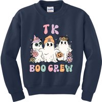 TK Boo Crew Retro Groovy Halloween Floral Ghost TK Teacher Kids Sweatshirt