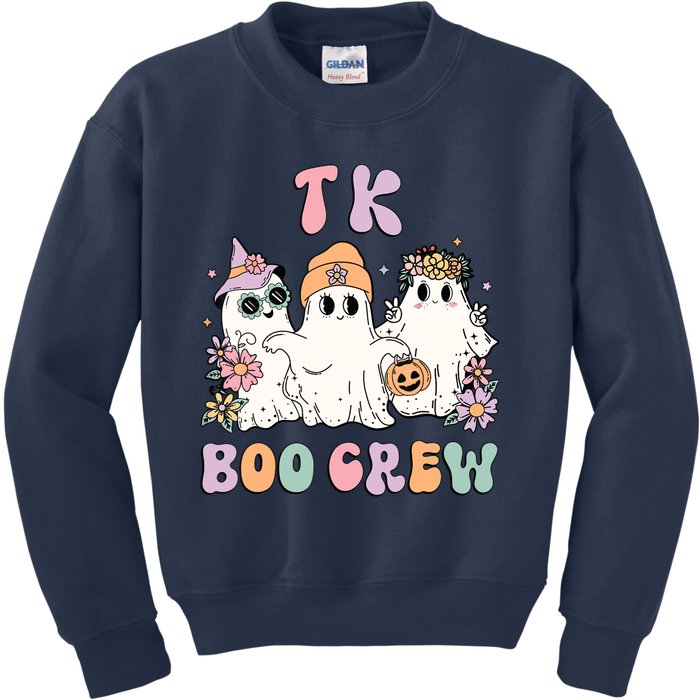 TK Boo Crew Retro Groovy Halloween Floral Ghost TK Teacher Kids Sweatshirt