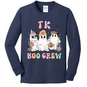 TK Boo Crew Retro Groovy Halloween Floral Ghost TK Teacher Kids Long Sleeve Shirt