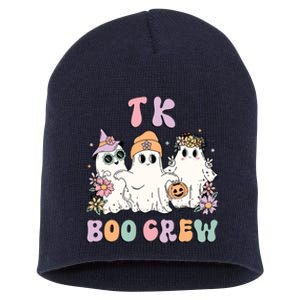 TK Boo Crew Retro Groovy Halloween Floral Ghost TK Teacher Short Acrylic Beanie