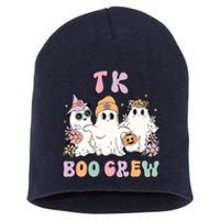 TK Boo Crew Retro Groovy Halloween Floral Ghost TK Teacher Short Acrylic Beanie