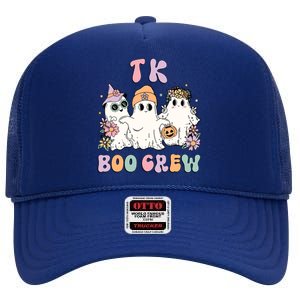 TK Boo Crew Retro Groovy Halloween Floral Ghost TK Teacher High Crown Mesh Back Trucker Hat