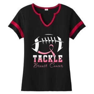 Tackle Breast Cancer Awareness Football Pink Ribbon Ladies Halftime Notch Neck Tee