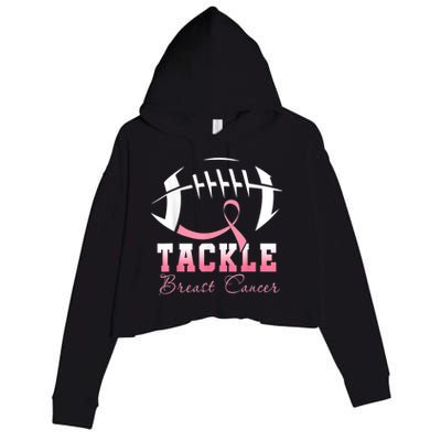 Tackle Breast Cancer Awareness Football Pink Ribbon Crop Fleece Hoodie