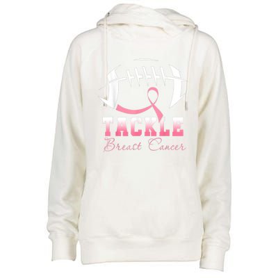 Tackle Breast Cancer Awareness Football Pink Ribbon Womens Funnel Neck Pullover Hood