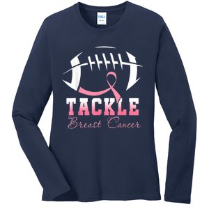 Tackle Breast Cancer Awareness Football Pink Ribbon Ladies Long Sleeve Shirt