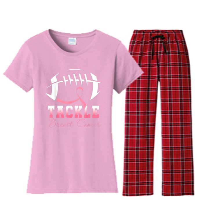 Tackle Breast Cancer Awareness Football Pink Ribbon Women's Flannel Pajama Set