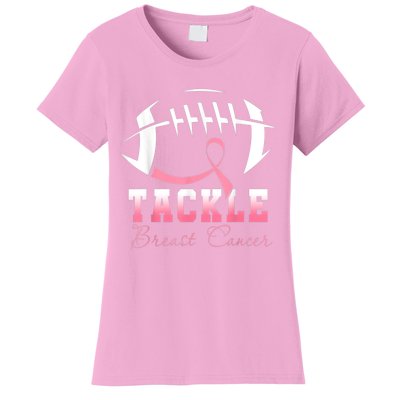 Tackle Breast Cancer Awareness Football Pink Ribbon Women's T-Shirt