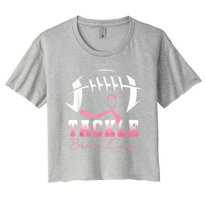 Tackle Breast Cancer Awareness Football Pink Ribbon Women's Crop Top Tee