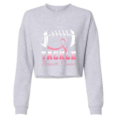 Tackle Breast Cancer Awareness Football Pink Ribbon Cropped Pullover Crew