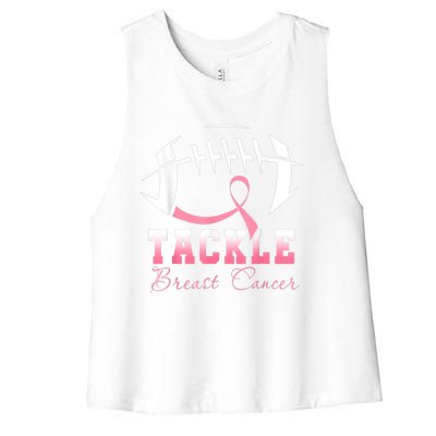 Tackle Breast Cancer Awareness Football Pink Ribbon Women's Racerback Cropped Tank