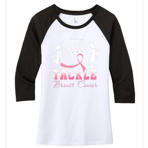 Tackle Breast Cancer Awareness Football Pink Ribbon Women's Tri-Blend 3/4-Sleeve Raglan Shirt