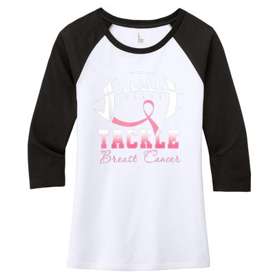 Tackle Breast Cancer Awareness Football Pink Ribbon Women's Tri-Blend 3/4-Sleeve Raglan Shirt