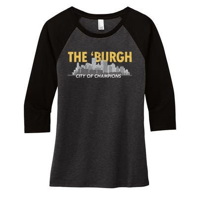 The Burgh City of Champions Retro Pittsburgh Women's Tri-Blend 3/4-Sleeve Raglan Shirt