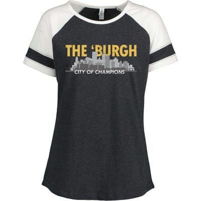 The Burgh City of Champions Retro Pittsburgh Enza Ladies Jersey Colorblock Tee