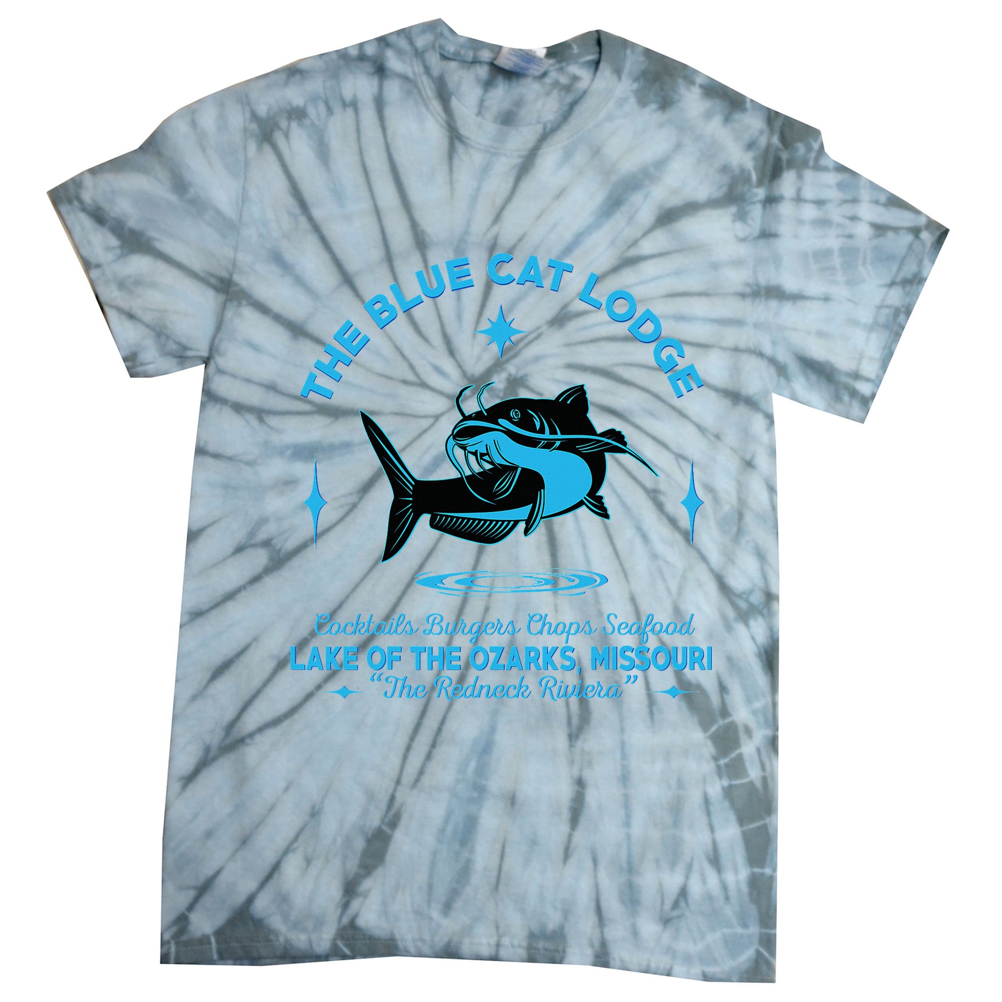 The Blue Cat Lodge Lake Of The Ozarks Missouri Classic Fish Tie-Dye T-Shirt