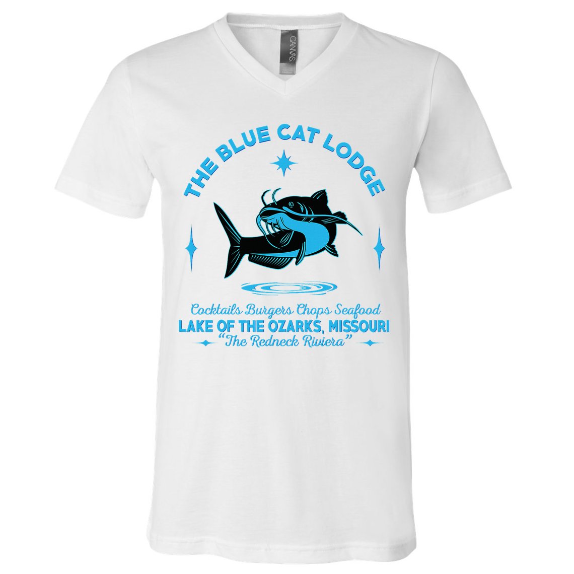 The Blue Cat Lodge Lake Of The Ozarks Missouri Classic Fish V-Neck T-Shirt
