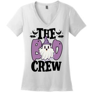 The Boo Crew Cute Halloween Ghost Women's V-Neck T-Shirt