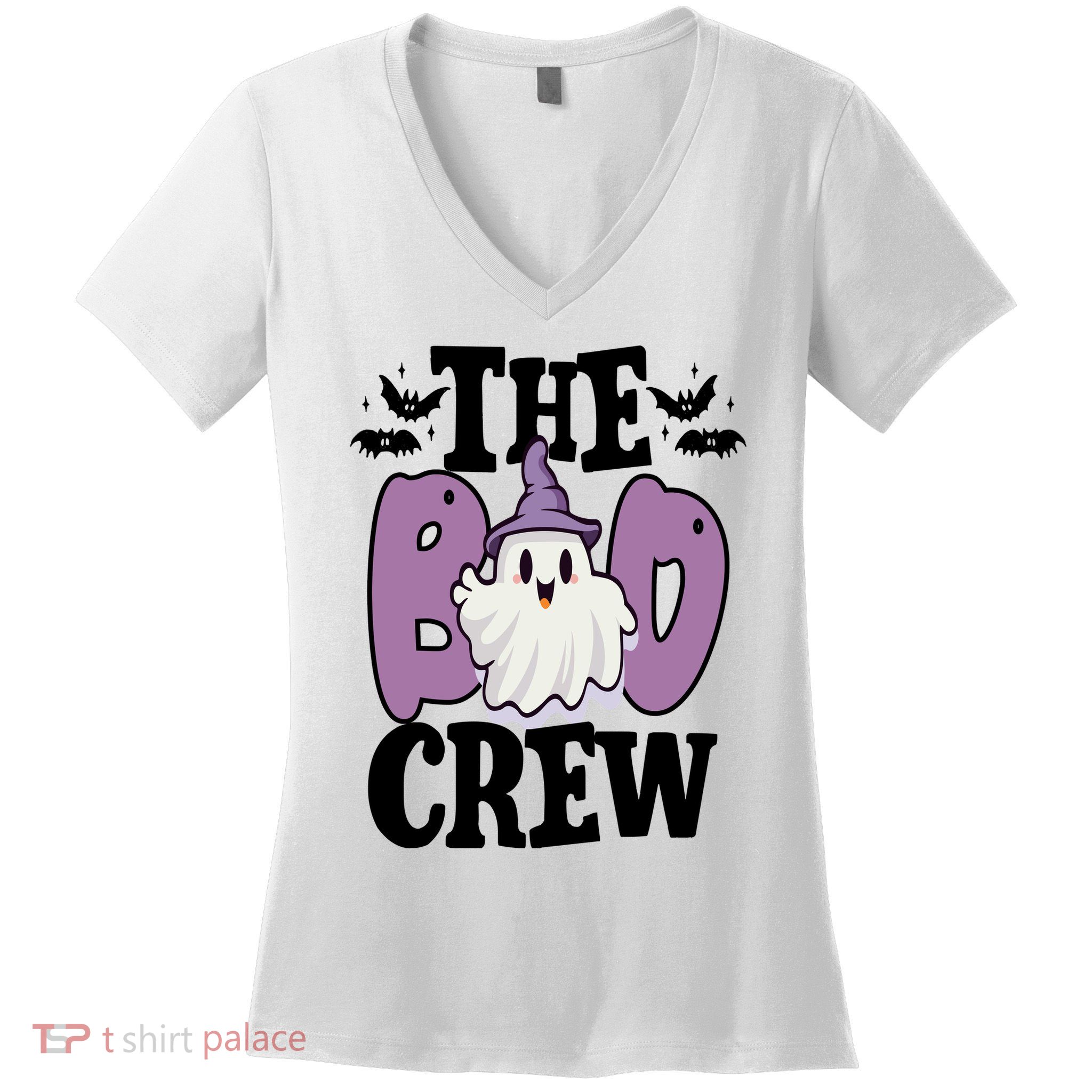 The Boo Crew Cute Halloween Ghost Women's V-Neck T-Shirt