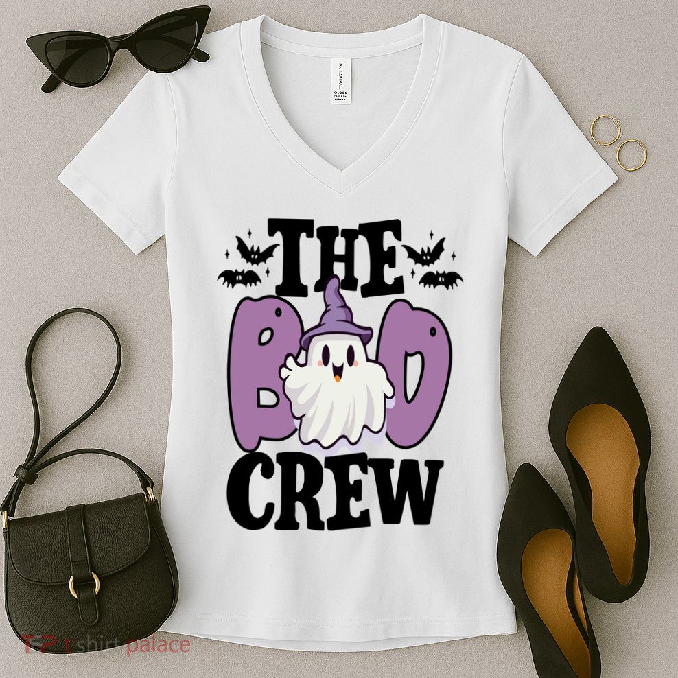 The Boo Crew Cute Halloween Ghost Women's V-Neck T-Shirt
