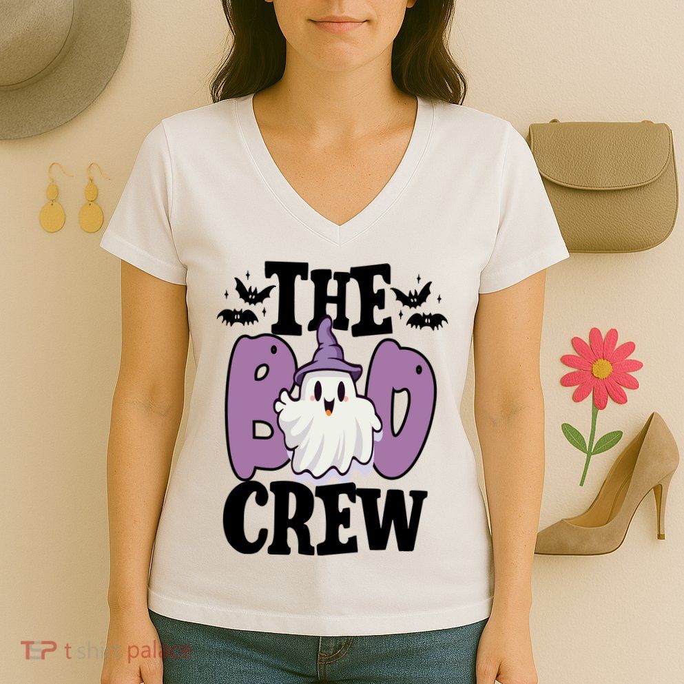 The Boo Crew Cute Halloween Ghost Women's V-Neck T-Shirt
