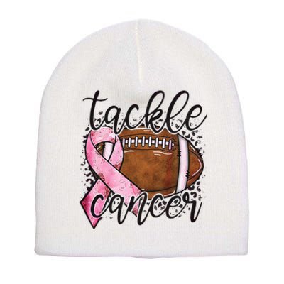 Tackle Breast Cancer Football Pink Ribbon Awareness Short Acrylic Beanie