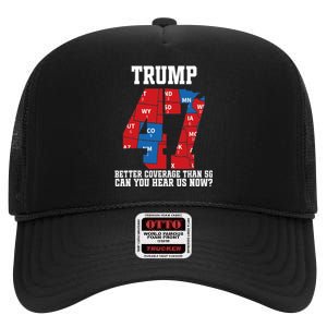 Trump Better Coverage Than 5g Can You Hear Us Now Usa Map High Crown Mesh Back Trucker Hat