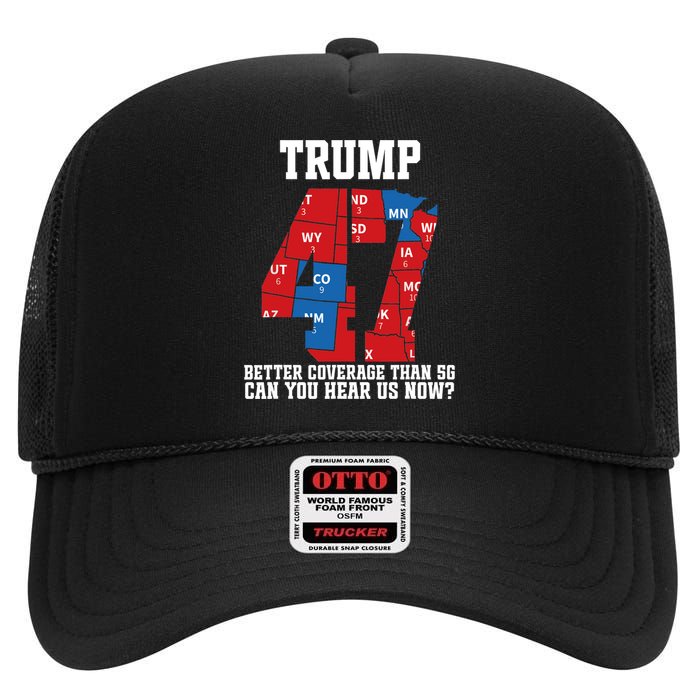 Trump Better Coverage Than 5g Can You Hear Us Now Usa Map High Crown Mesh Back Trucker Hat