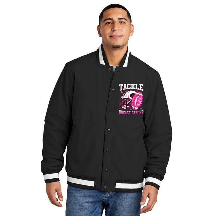 Tackle Breast Cancer Awareness Pink Ribbon Football Insulated Varsity Jacket