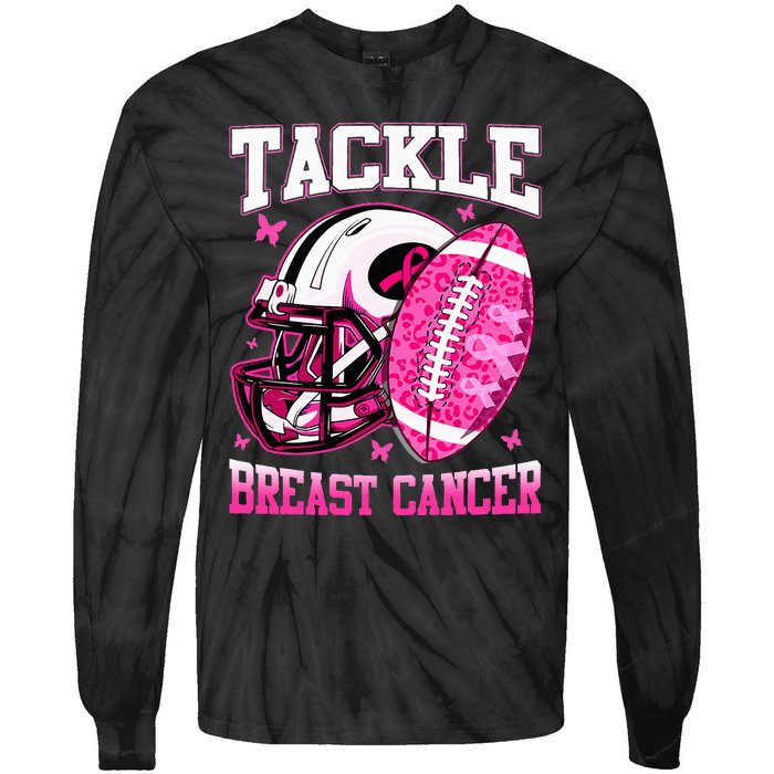 Tackle Breast Cancer Awareness Pink Ribbon Football Tie-Dye Long Sleeve Shirt