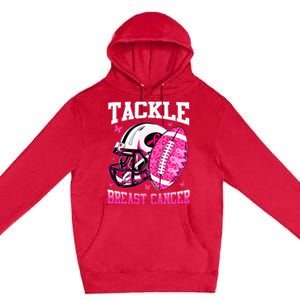 Tackle Breast Cancer Awareness Pink Ribbon Football Premium Pullover Hoodie