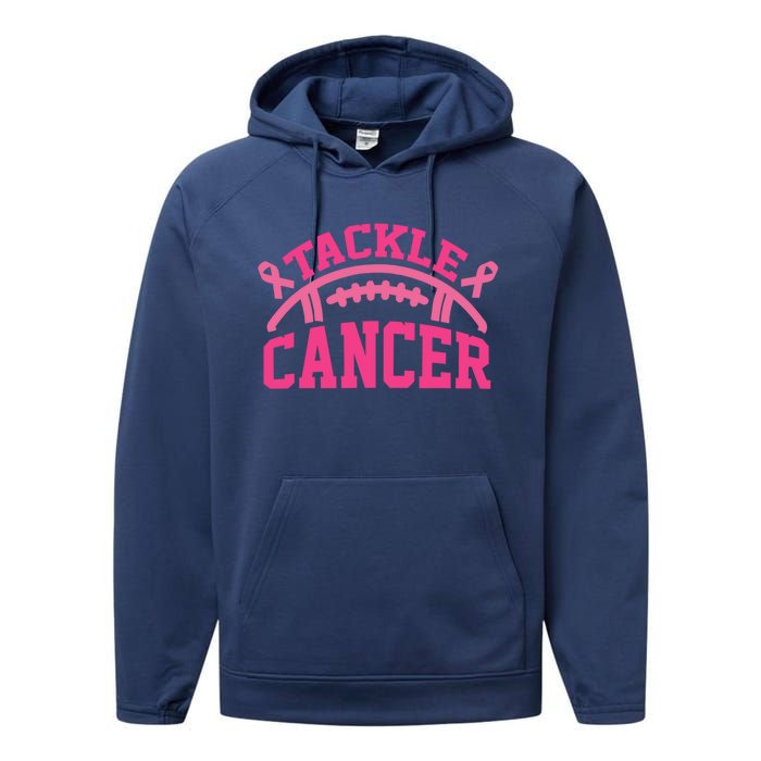 Tackle Breast Cancer Awareness Football Pink Ribbon Performance Fleece Hoodie