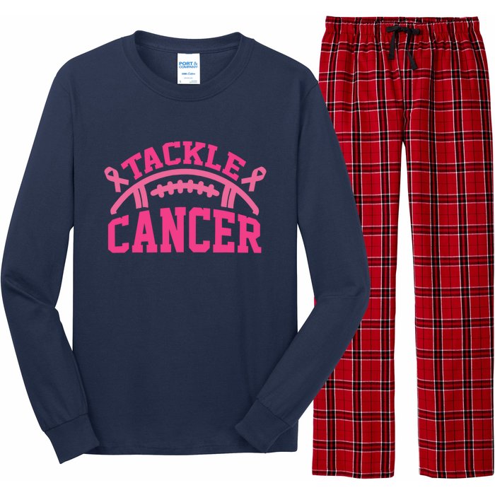 Tackle Breast Cancer Awareness Football Pink Ribbon Long Sleeve Pajama Set