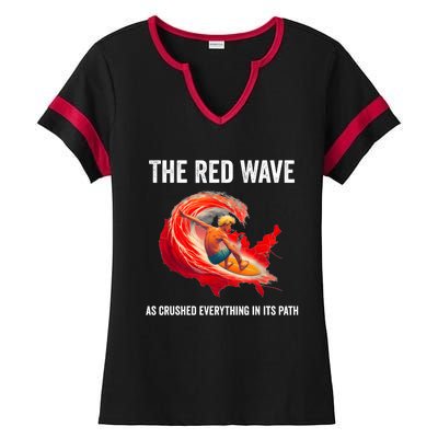 Trump Better Coverage Than 5g Can You Hear Us Now Red Wave Ladies Halftime Notch Neck Tee