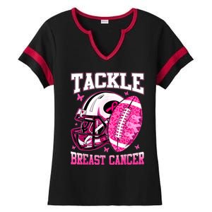 Tackle Breast Cancer Awareness Pink Ribbon Football Boy Kids Ladies Halftime Notch Neck Tee