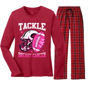 Tackle Breast Cancer Awareness Pink Ribbon Football Boy Kids Women's Long Sleeve Flannel Pajama Set 