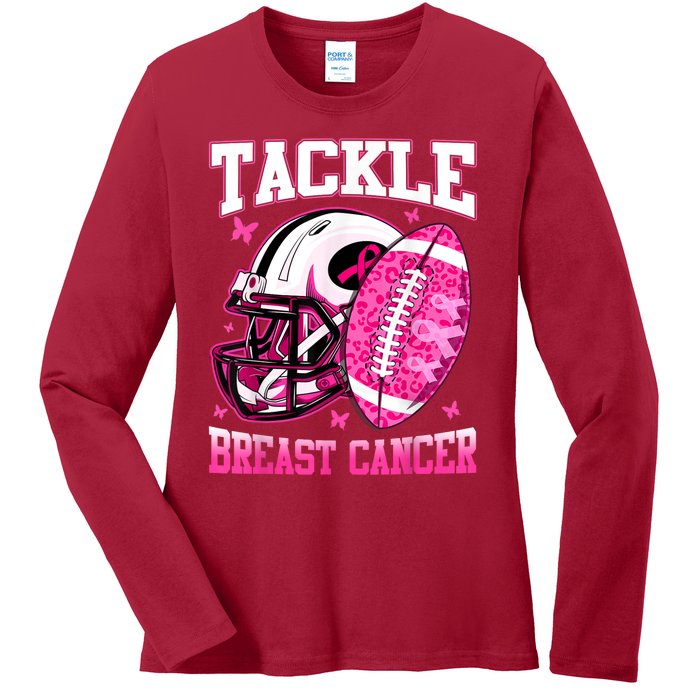 Tackle Breast Cancer Awareness Pink Ribbon Football Boy Kids Ladies Long Sleeve Shirt