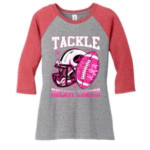 Tackle Breast Cancer Awareness Pink Ribbon Football Boy Kids Women's Tri-Blend 3/4-Sleeve Raglan Shirt