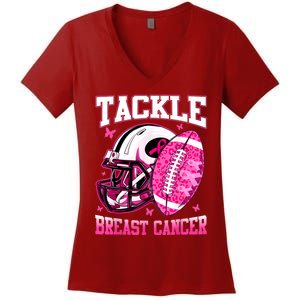 Tackle Breast Cancer Awareness Pink Ribbon Football Boy Kids Women's V-Neck T-Shirt