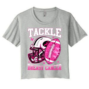 Tackle Breast Cancer Awareness Pink Ribbon Football Boy Kids Women's Crop Top Tee