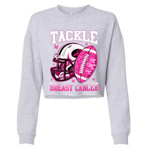 Tackle Breast Cancer Awareness Pink Ribbon Football Boy Kids Cropped Pullover Crew